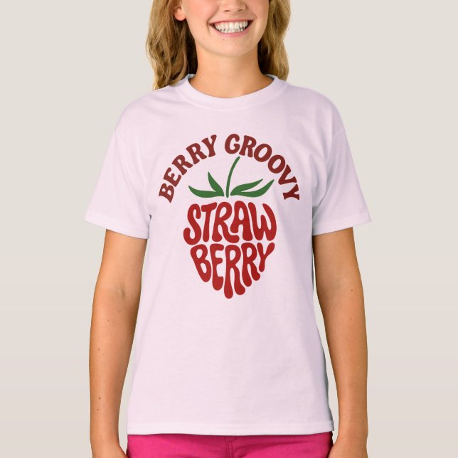 Groovy Strawberry Retro 70s Vibes T-Shirt (Front)