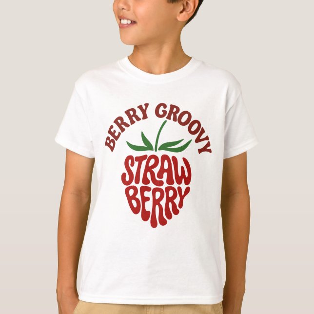 Groovy Strawberry Retro 70s Vibes T-Shirt (Front)