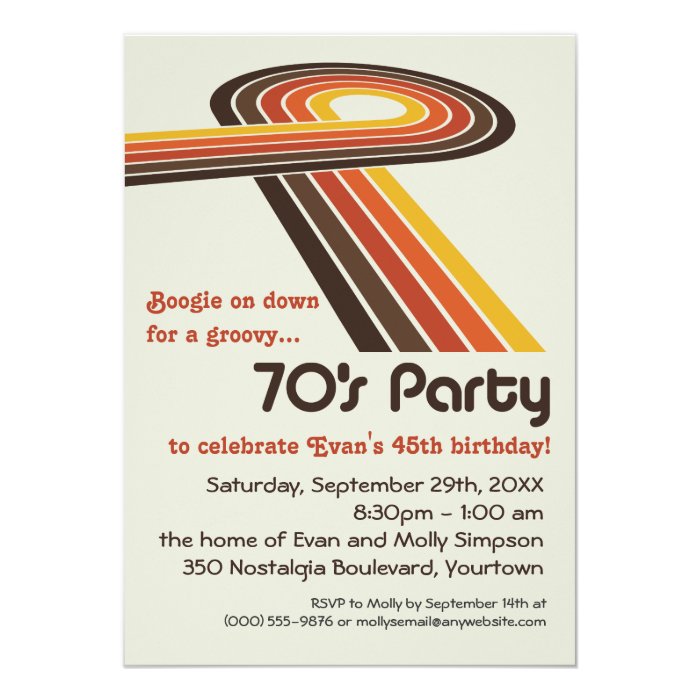 Groovy Stripes 70s Party Card | Zazzle