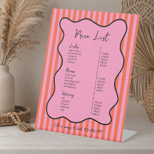 Groovy Stripes Cherry Pink Handwritten Price List Pedestal Sign