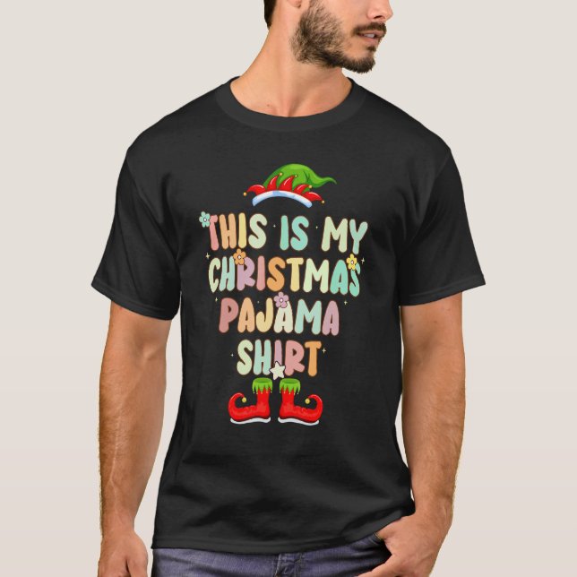 Groovy Style Elf Hat Pajama Christmas T-Shirt (Front)