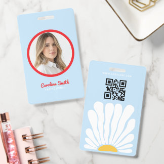Groovy sunflower retro boho business badge