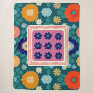 Groovy Sunflowers and Botanical Blooms Sherpa Blanket