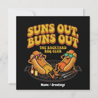 Groovy Suns Out Buns Out Backyard BBQ Club Funny Invitation