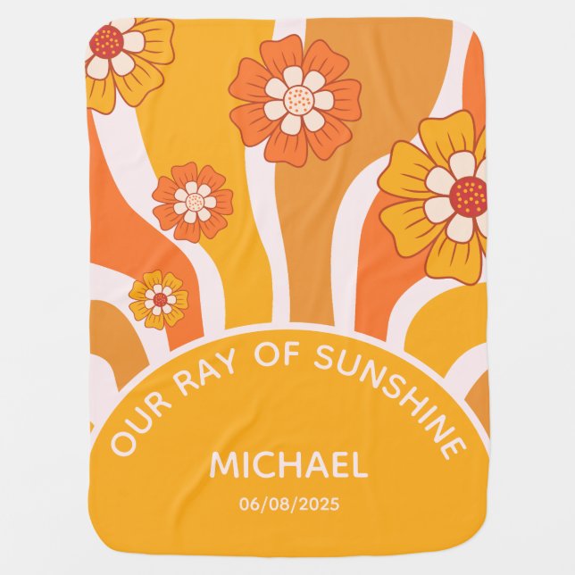 Groovy Sunshine 60s Hippie Flowers Retro Boy Baby Blanket (Front)