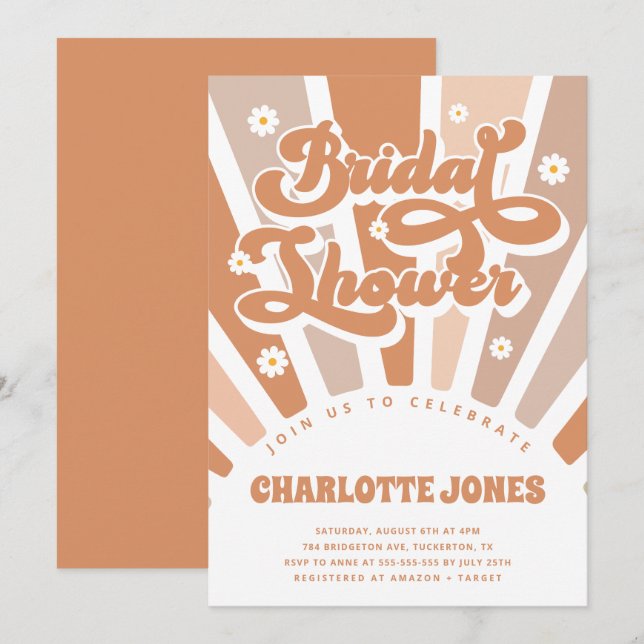 Groovy Sunshine Bohemian Retro Bridal Shower Invitation (Front/Back)