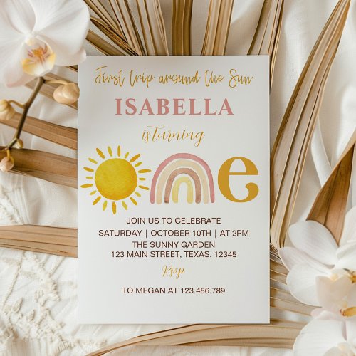 Groovy Sunshine Rainbow Birthday 1st Invitation