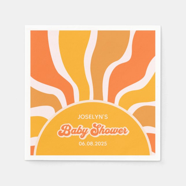 Groovy Sunshine Retro 60s Hippie Baby Boy Shower Napkins (Front)