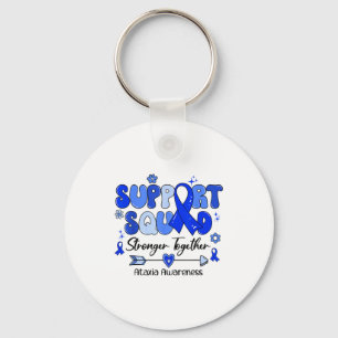 Groovy Support Squad Blue Ribbon Ataxia Awareness Keychain