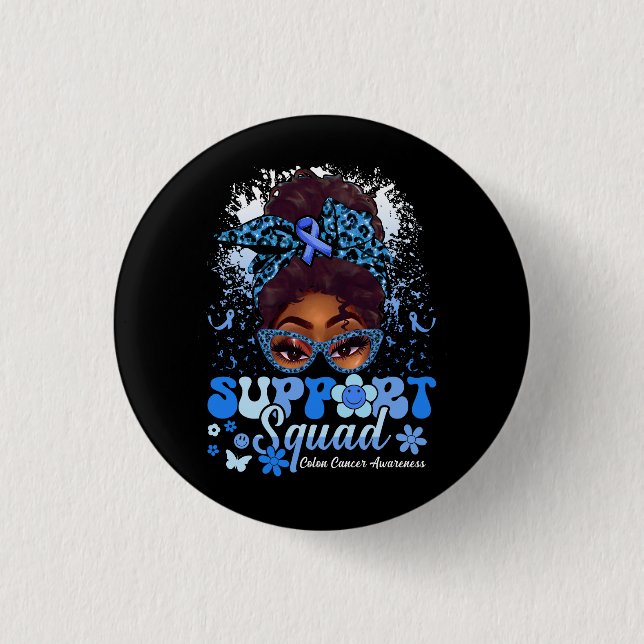 Groovy Support Squad Messy Bun Colon Cancer Awaren Button (Front)