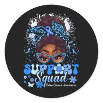 Groovy Support Squad Messy Bun Colon Cancer Awaren Classic Round Sticker