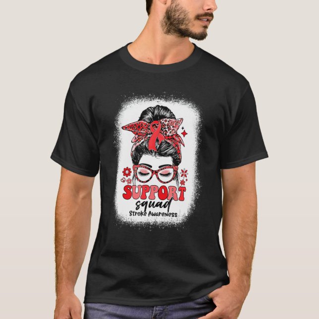 Groovy Support Squad Messy Bun Stroke Awareness T-Shirt (Front)