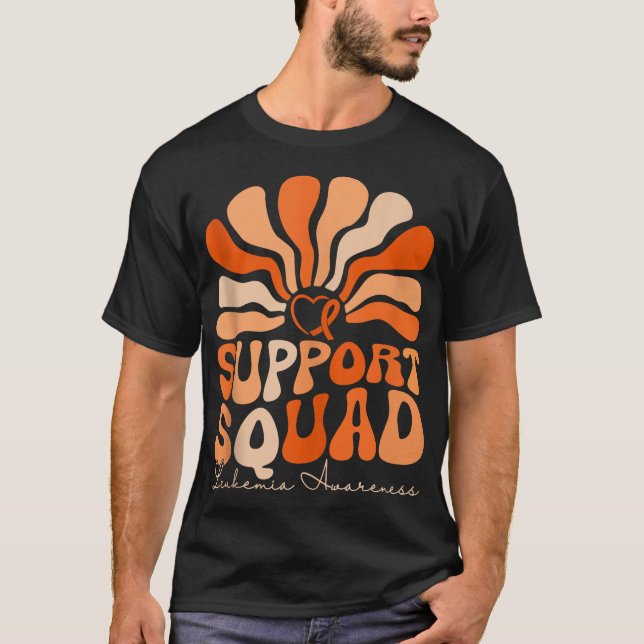 Groovy Support Squad Orange Ribbon Leukemia Cancer T-Shirt (Front)