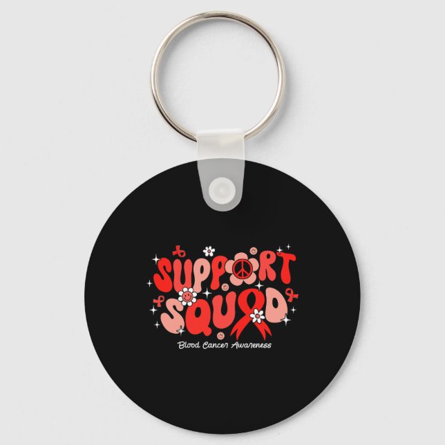 Groovy Support Squad Red Ribbon Blood Cancer Aware Keychain (Front)