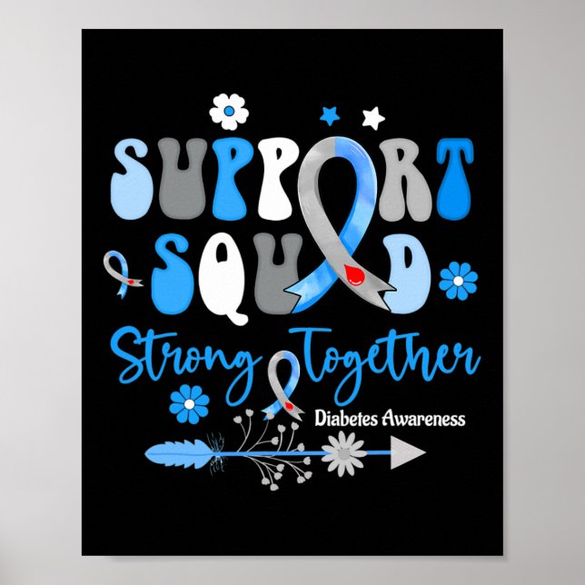Groovy Support Squad Ribbon T1d Diabetes Awareness Poster (Front)