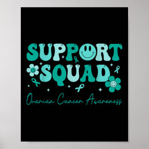 Groovy Support Squad Teal Ribbon Ovarian Cancer Aw Poster