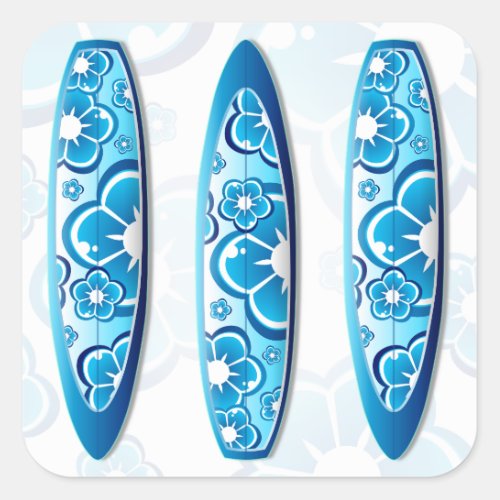 Groovy Surfboard with a flower design Square Sticker