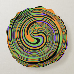 Groovy Swirl Black Round Pillow