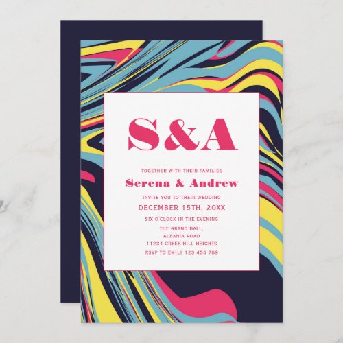  Groovy Swirl Marble Colorful Modern Wedding Invitation