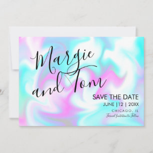Groovy Swirls Script Save the Date Pink Blue Invitation