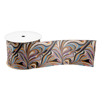 Groovy Tan and Blue Swirl Satin Ribbon