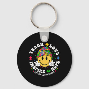Groovy Teach Hope Love Inspire Teacher Autism Awar Keychain