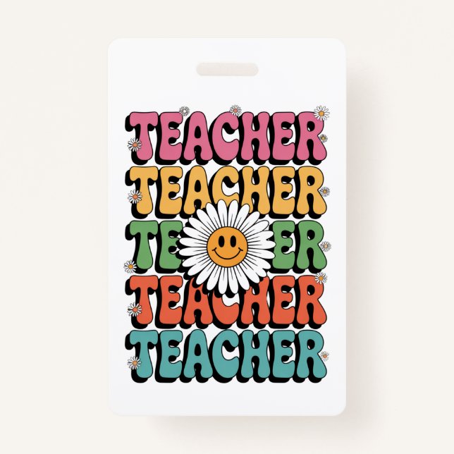 Groovy Teacher Cute Daisy Flower Retro Back School Badge (Front)