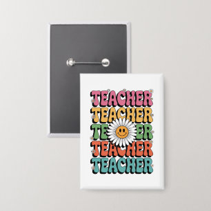 Groovy Teacher Cute Daisy Flower Retro Back School Button