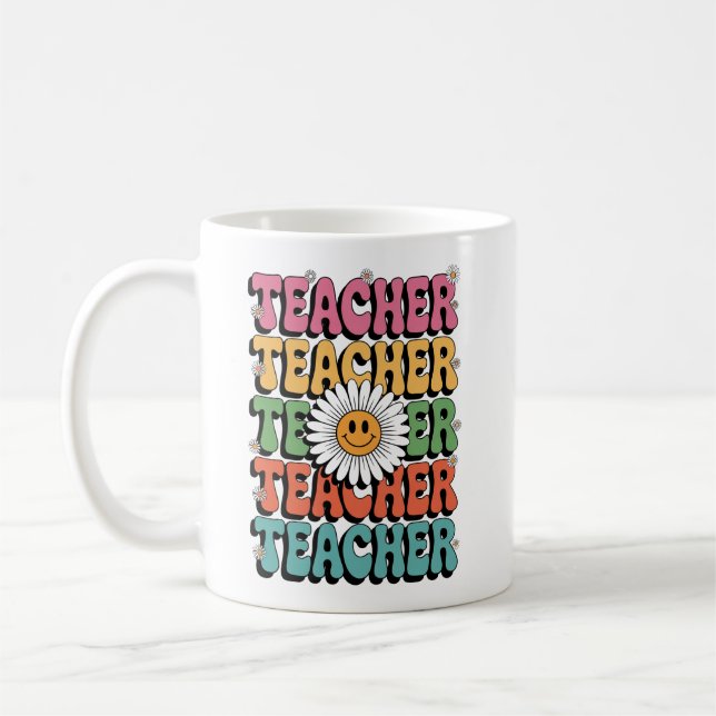 Groovy Teacher Cute Daisy Flower Retro Back School Coffee Mug (Left)