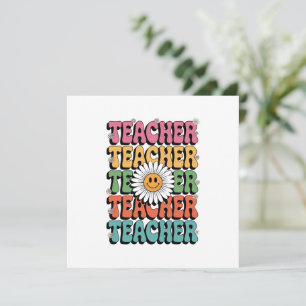 Groovy Teacher Cute Daisy Flower Retro Back School Invitation