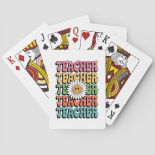 Groovy Teacher Cute Daisy Flower Retro Back School Poker Cards