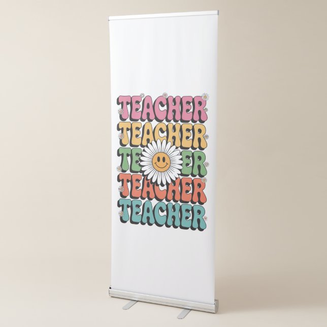 Groovy Teacher Cute Daisy Flower Retro Back School Retractable Banner (3/4)