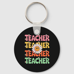 Groovy Teacher Cute Daisy Flower Retro Back To Sch Keychain