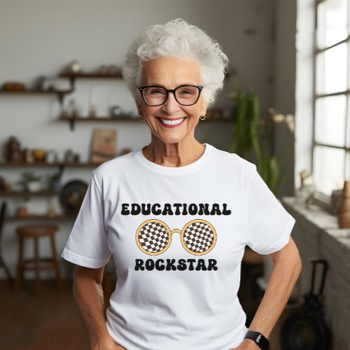 Groovy teacher retro font sunglasses Rockstar T_Shirt
