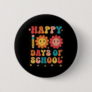 Groovy Teacher Student 100th Day Of School Happy 1 Button