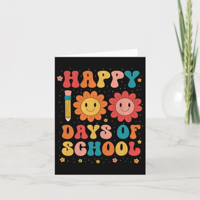 Groovy Teacher Student 100th Day Of School Happy 1 Card (Front)