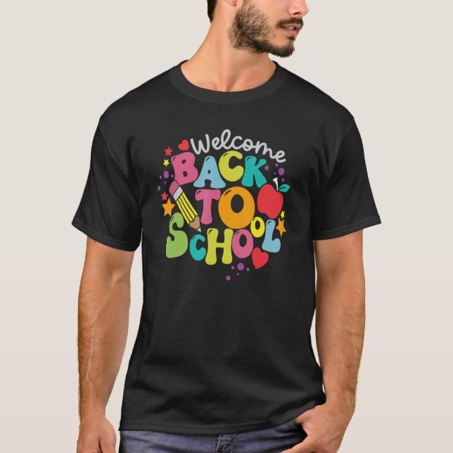 Groovy Teacher Vibes Elementary Retro Welcome Back T-Shirt (Front)