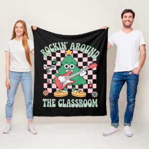 Groovy Teacher Xmas Rockin' Around The Classroom Fleece Blanket