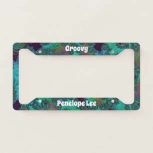 Groovy Teal and Plum Fractal with Your Name License Plate Frame