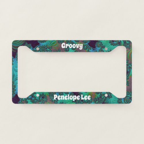 Groovy Teal and Plum Fractal with Your Name License Plate Frame