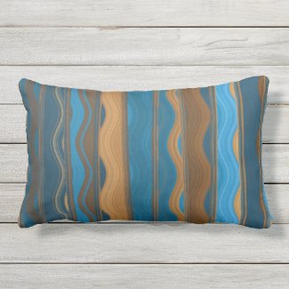 Groovy Teal, Blue, Copper Stripe Lumbar Pillow