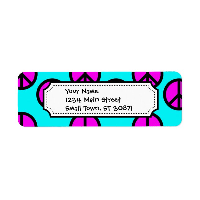 Groovy Teen Hippie Teal and Purple Peace Signs Label (Front)