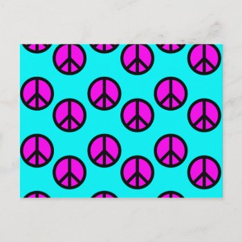Groovy Teen Hippie Teal And Purple Peace Signs Postcard by PrettyPatternsGifts at Zazzle