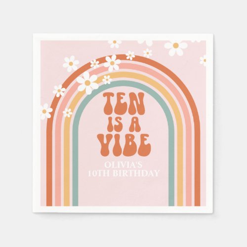 Groovy Ten is a vibe daisy rainbow 10th birthday Napkins