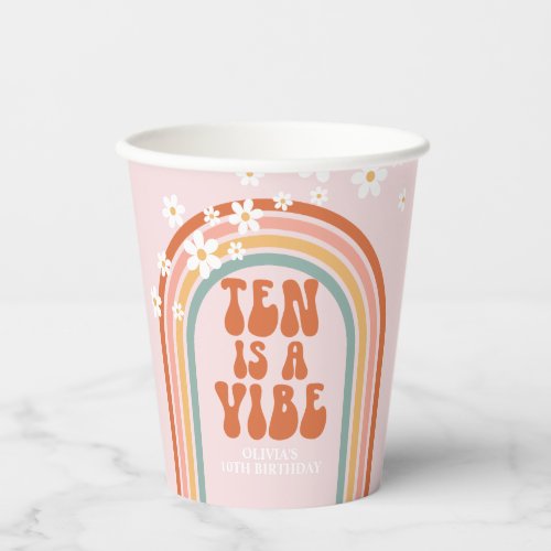 Groovy Ten is a vibe daisy rainbow 10th birthday Paper Cups