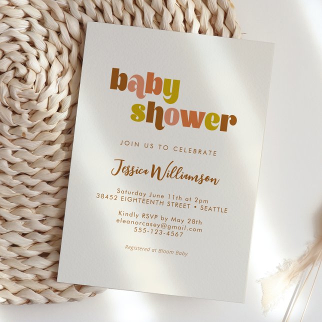 Groovy Terracotta Peach Cute Boho Baby Shower Invitation
