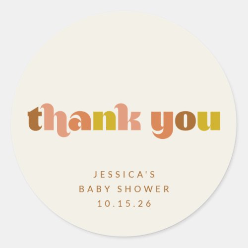 Groovy Terracotta Peach Retro Custom Baby Shower Classic Round Sticker