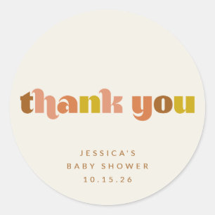 Groovy Terracotta Peach Retro Custom Baby Shower Classic Round Sticker
