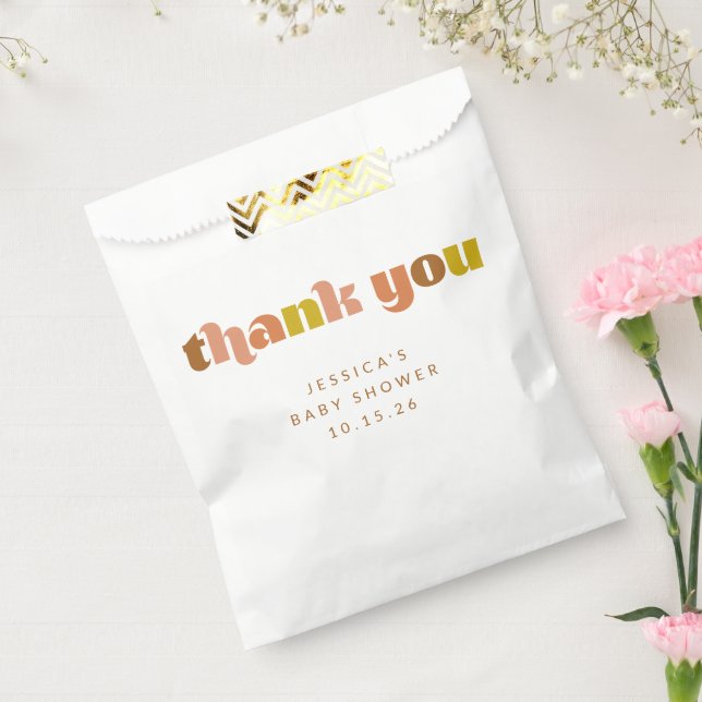 Groovy Terracotta Peach Retro Custom Baby Shower  Favor Bag (Sealed)