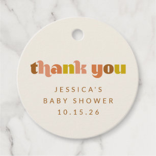Groovy Terracotta Peach Retro Custom Baby Shower Favor Tags